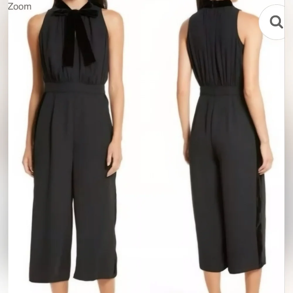 Kate Spade Elegant Chic Black Velour‎ Accents Bow Sleeveless Jumpsuit Sz 8